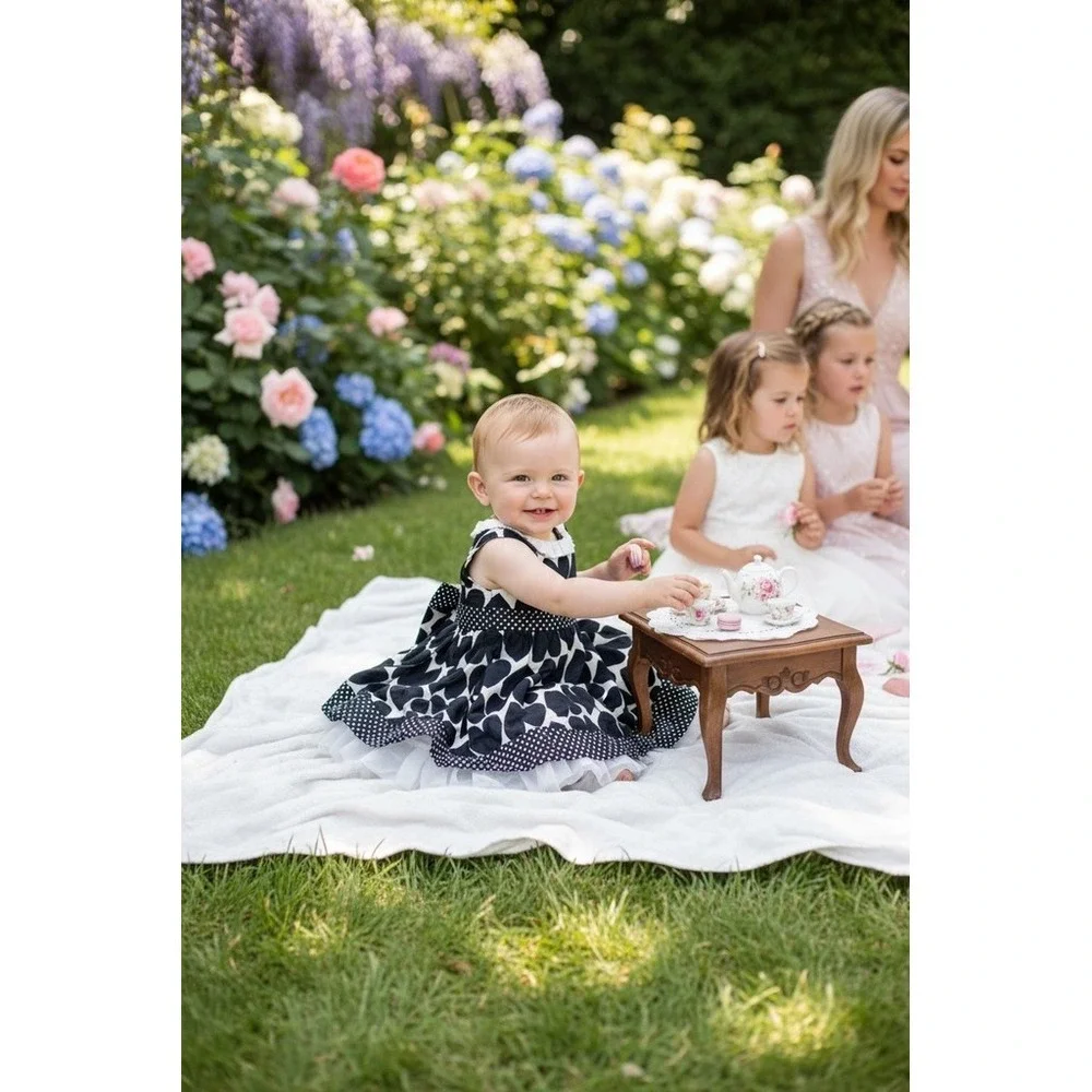 Savannah Baby Girl Party Dress 18M Black & White Heart Print Tulle Hem formal